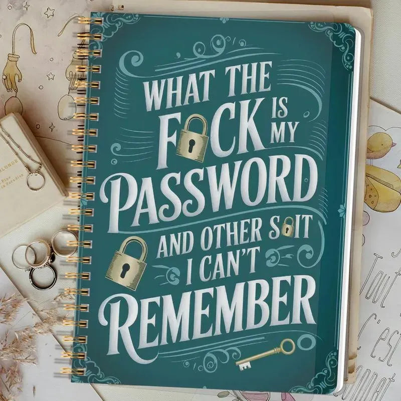 📅Funny Password Notebook - Spiral Bound with Lock Icons & Funny Security Phrases✍️