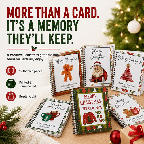 🎄🎁 Christmas Gift Card Book – 12 Themed Pages, Spiral-Bound Holiday Keepsake 🎅✨