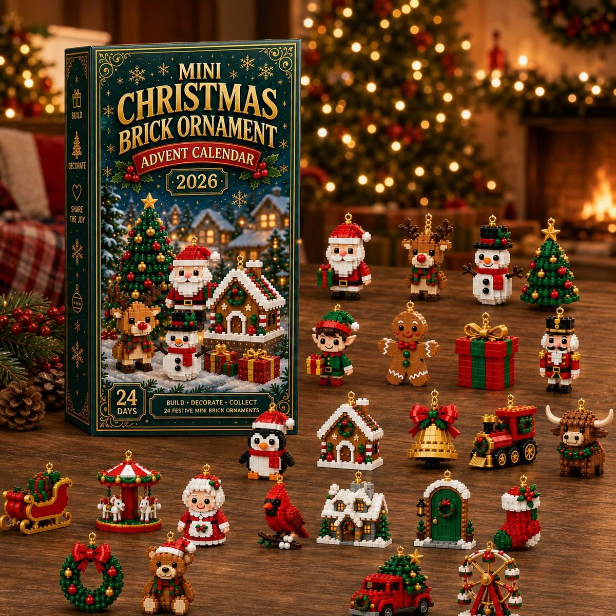 ⏳ Last day to save 50% – 🎄 24-Day Mini Christmas Ornament Advent Calendar 🧱(Product shipped without lanyard)
