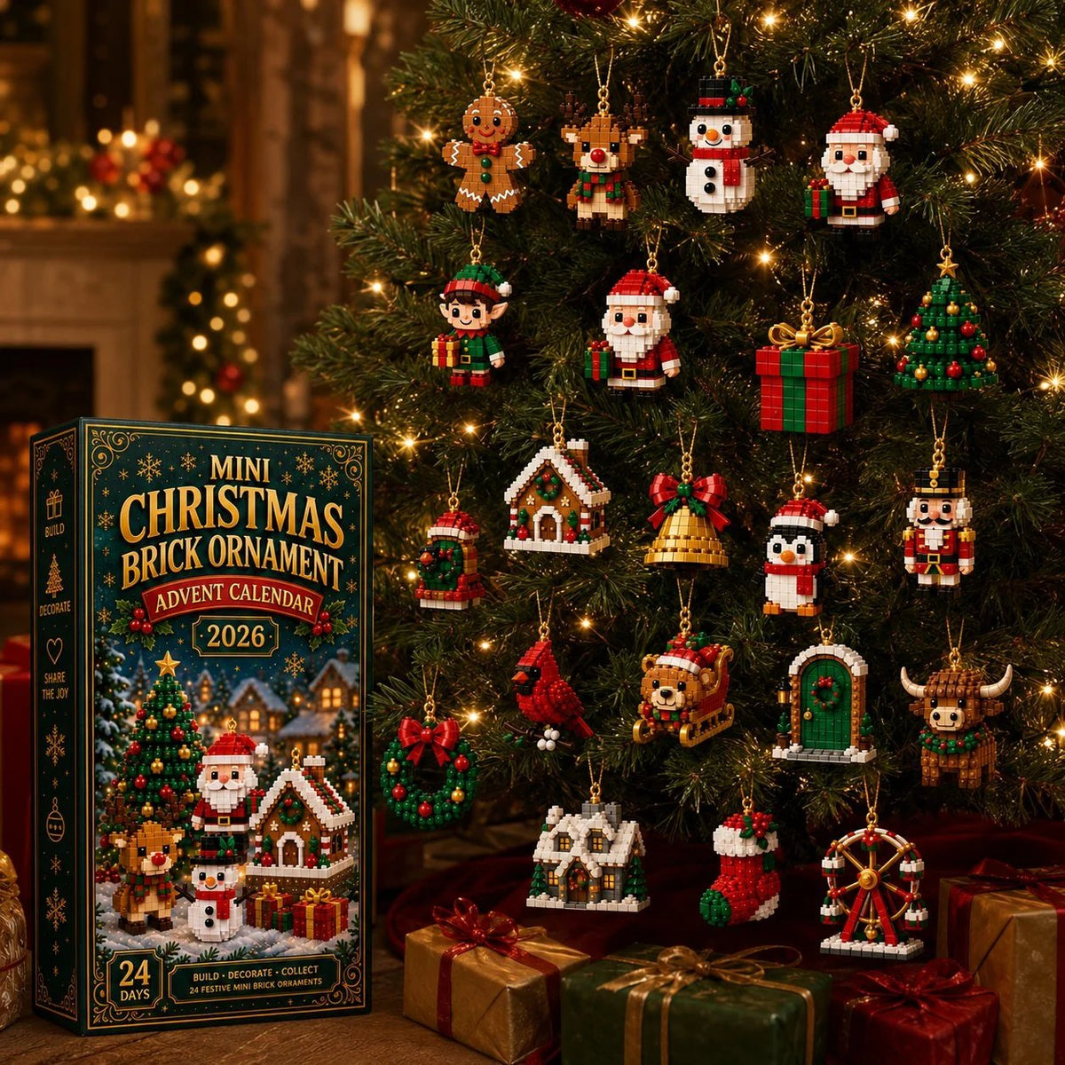 ⏳ Last day to save 50% – 🎄 24-Day Mini Christmas Ornament Advent Calendar 🧱(Product shipped without lanyard)