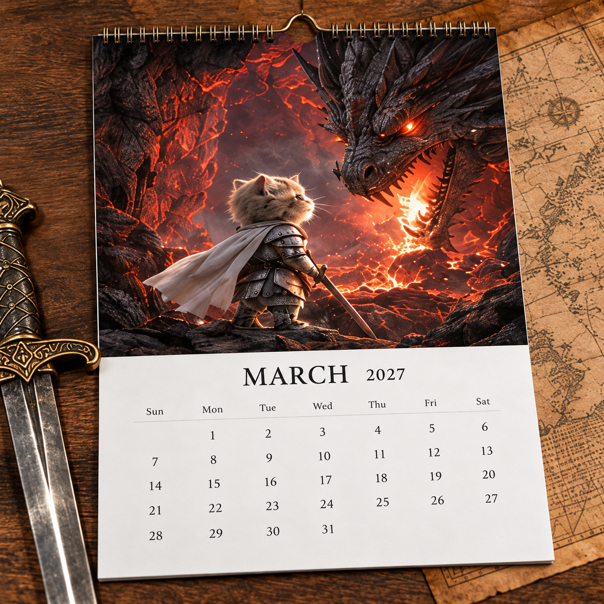 ⏳ Last day to save 50%🐱2027 Knight Cat vs. The Dragon Calendar