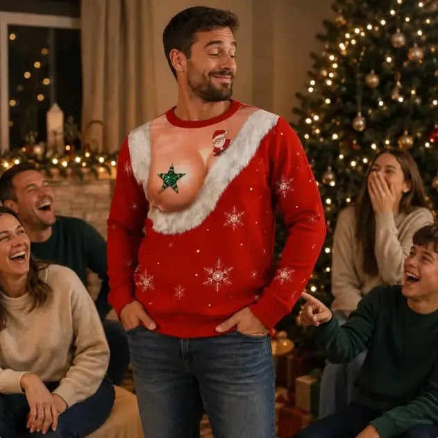 🎄😂 Funny Ugly Christmas Sweatshirt – Naughty Santa 3D Print Holiday Party Sweater 🎅🎁✨