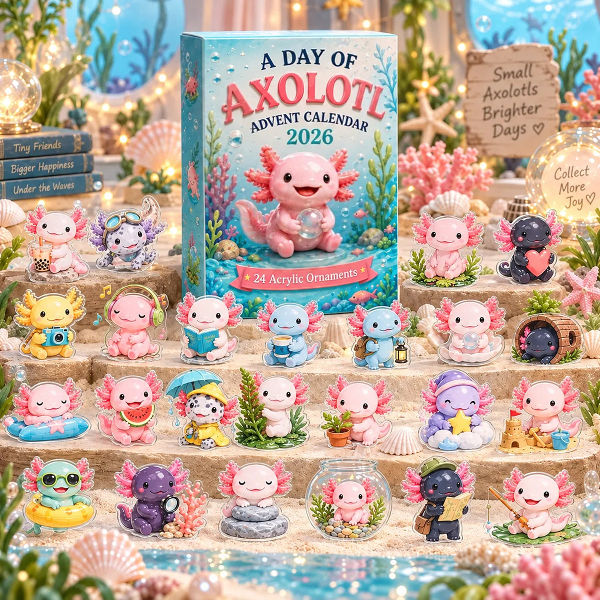 🩷 2026 Cute Axolotl Advent Calendar – 24 Surprise Acrylic Ornaments 🎁🎄