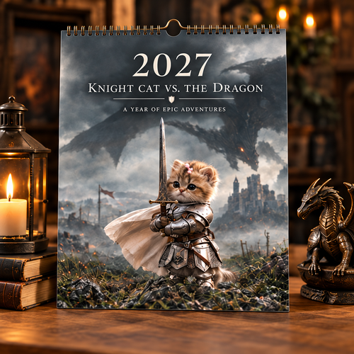 ⏳ Last day to save 50%🐱2027 Knight Cat vs. The Dragon Calendar