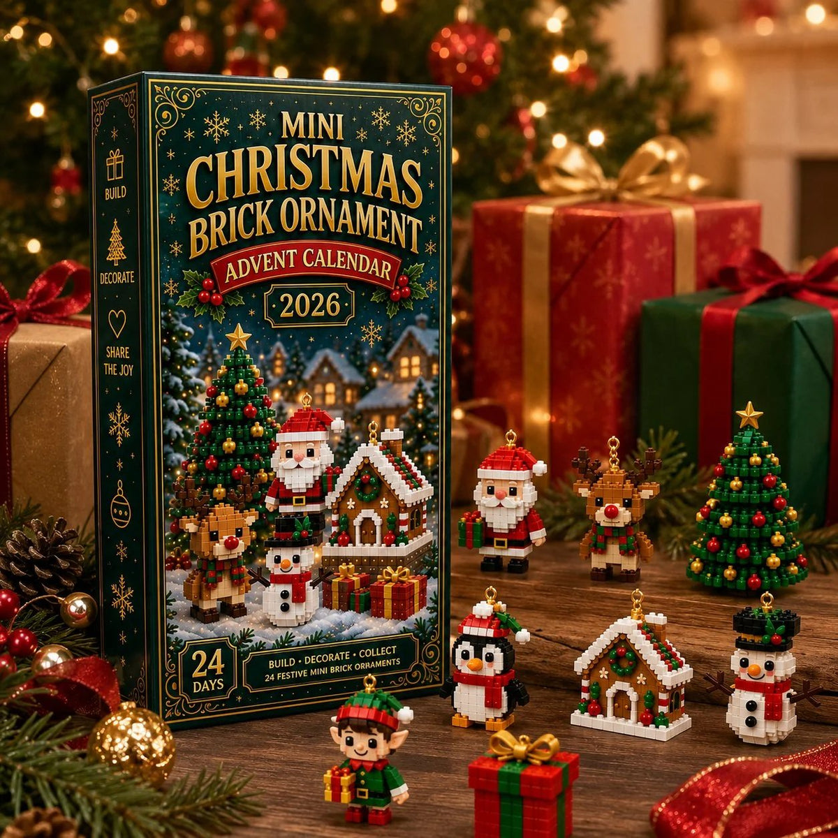 ⏳ Last day to save 50% – 🎄 24-Day Mini Christmas Ornament Advent Calendar 🧱(Product shipped without lanyard)