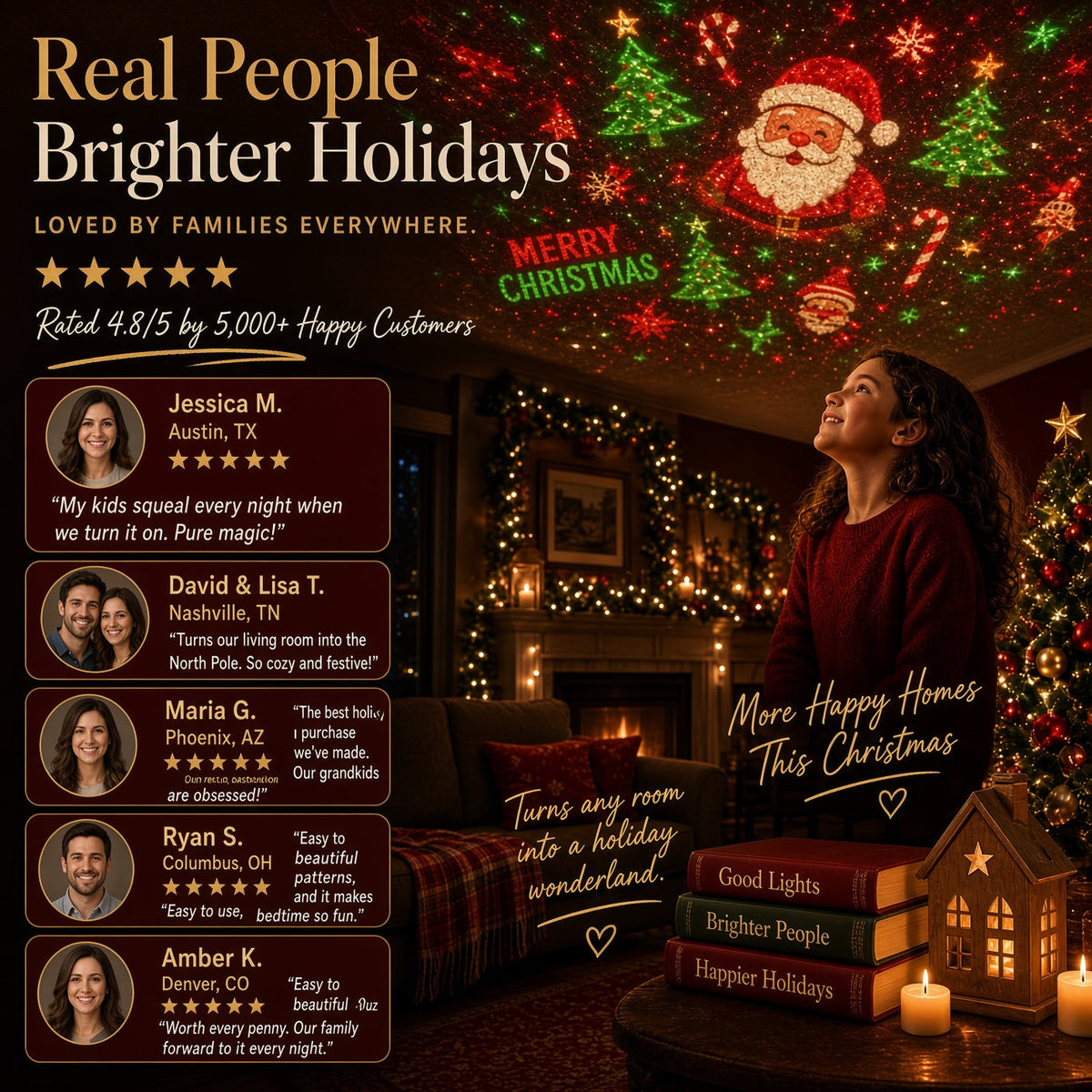 🎄 Christmas LED Projector Light ✨ | USB Plug & Play 🎅 6 Interchangeable Patterns ❄️ Cozy Holiday Room Decor 🎁
