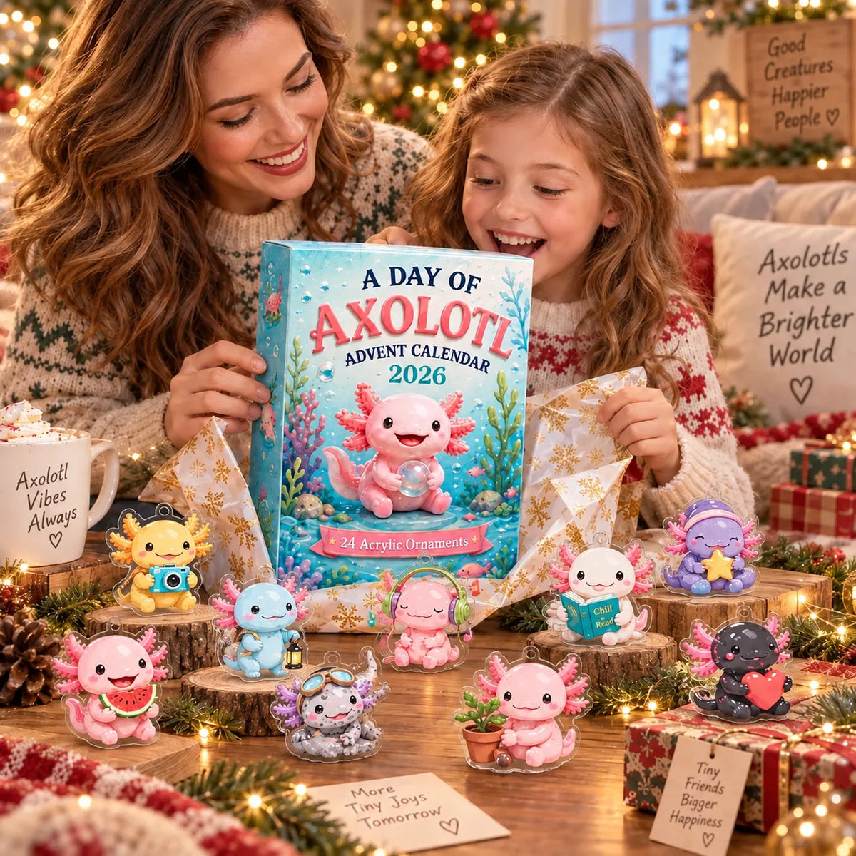 🩷 2026 Cute Axolotl Advent Calendar – 24 Surprise Acrylic Ornaments 🎁🎄