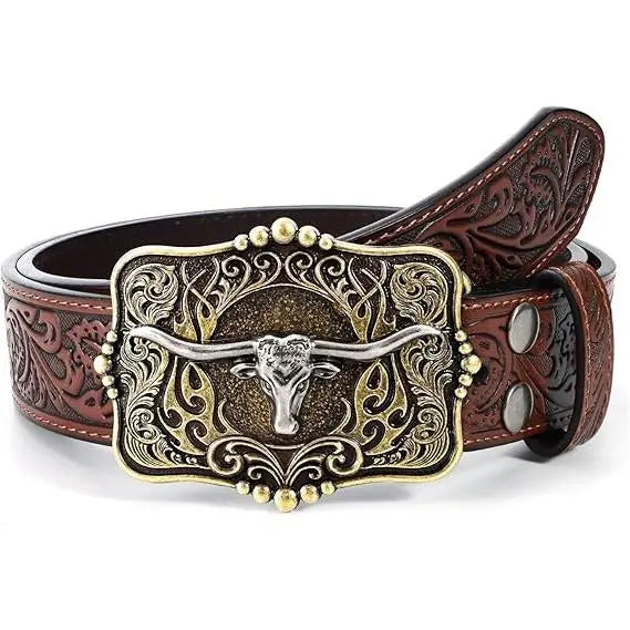 Dark brown floral western belt