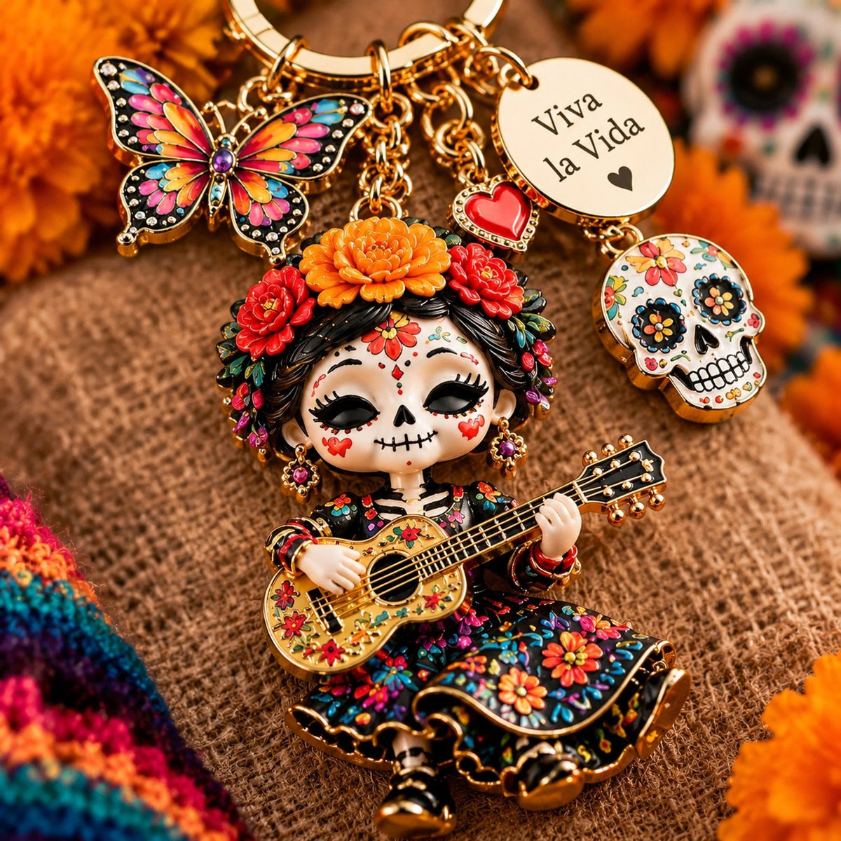⏳ Last day to save 50%Día de Muertos Charm Keychain – 4 Colorful Styles