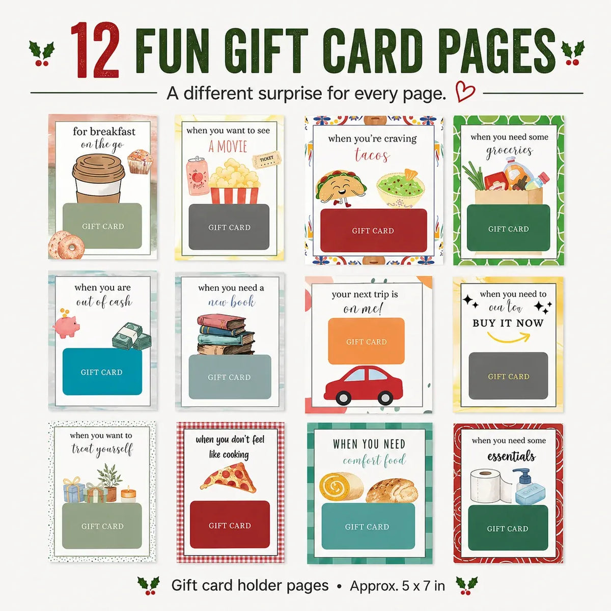 🎄🎁 Christmas Gift Card Book – 12 Themed Pages, Spiral-Bound Holiday Keepsake 🎅✨