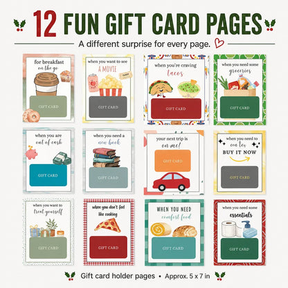 🎄🎁 Christmas Gift Card Book – 12 Themed Pages, Spiral-Bound Holiday Keepsake 🎅✨