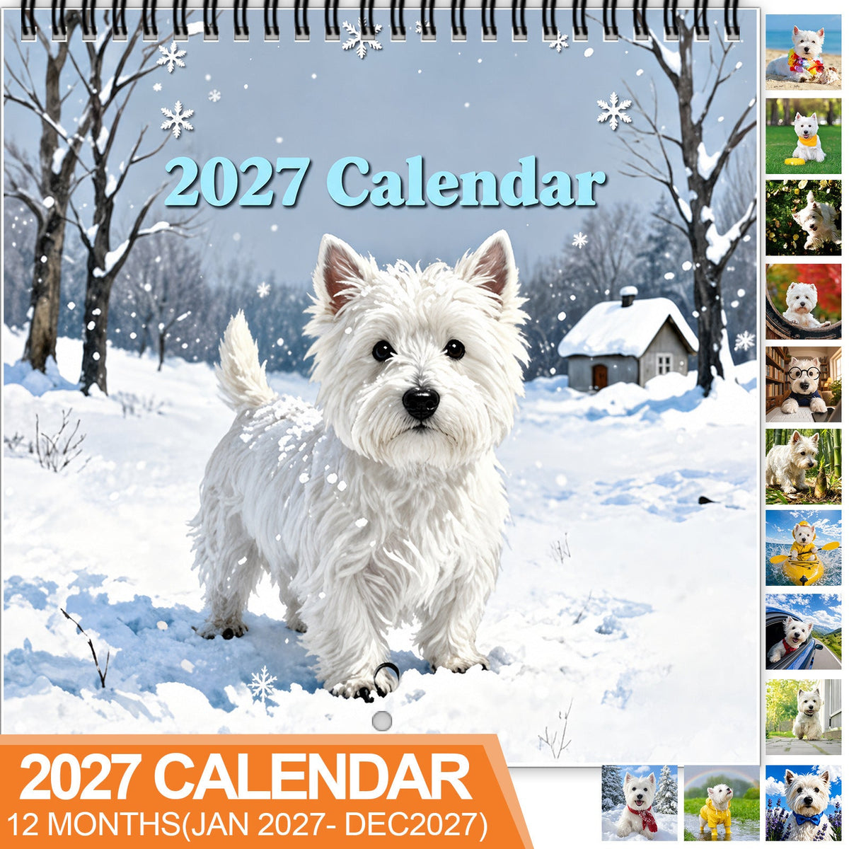 ⏳ Last day to save 50%🐾 2027 Cute DOG Calendar 🐶 – Westie Dog 12-Month Wall Calendar 📅🎁