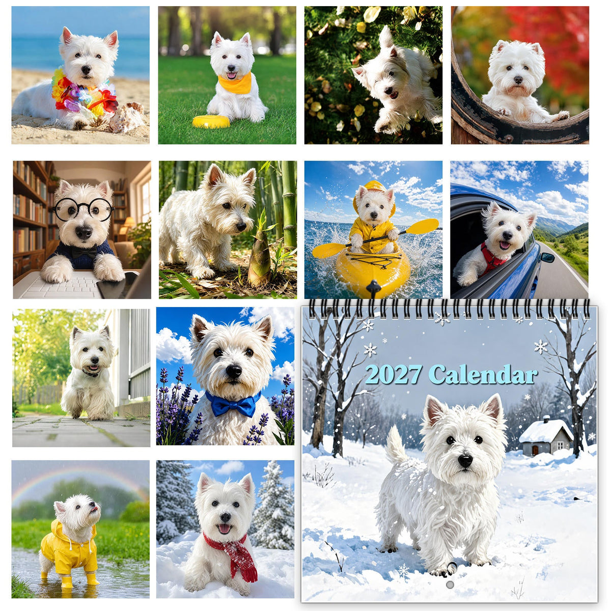 ⏳ Last day to save 50%🐾 2027 Cute DOG Calendar 🐶 – Westie Dog 12-Month Wall Calendar 📅🎁