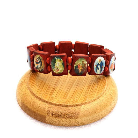 ✝️ Dark Brown Wooden Religious Bracelet – Jesus, Santo Niño de Atocha & Virgin of Guadalupe 🙏🤎