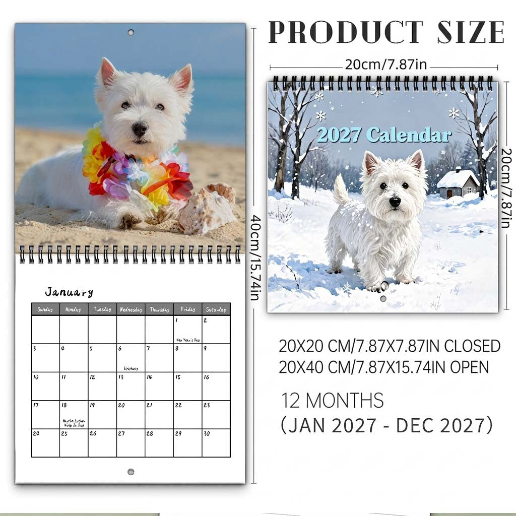 ⏳ Last day to save 50%🐾 2027 Cute DOG Calendar 🐶 – Westie Dog 12-Month Wall Calendar 📅🎁