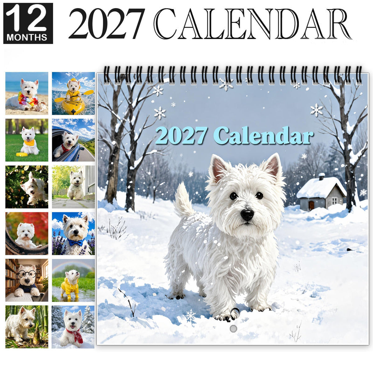 ⏳ Last day to save 50%🐾 2027 Cute DOG Calendar 🐶 – Westie Dog 12-Month Wall Calendar 📅🎁