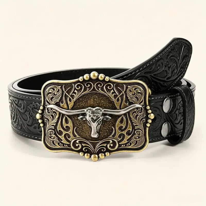 Black floral western belt