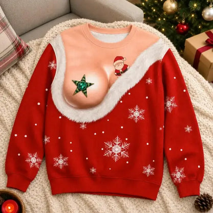 🎄😂 Funny Ugly Christmas Sweatshirt – Naughty Santa 3D Print Holiday Party Sweater 🎅🎁✨