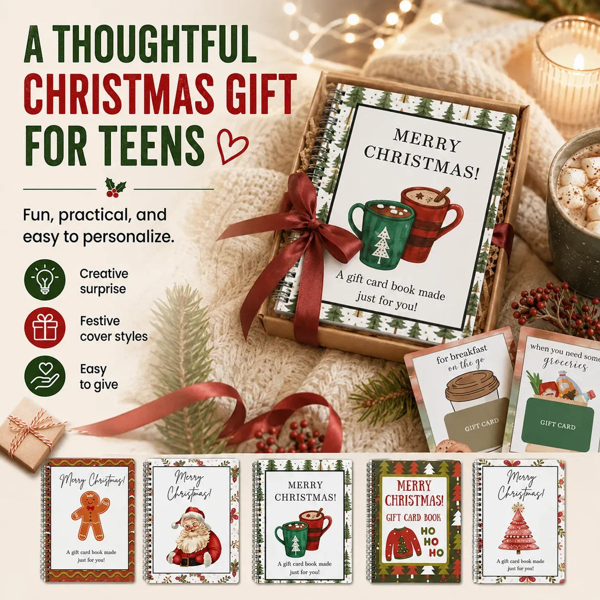🎄🎁 Christmas Gift Card Book – 12 Themed Pages, Spiral-Bound Holiday Keepsake 🎅✨