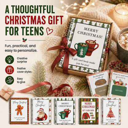 🎄🎁 Christmas Gift Card Book – 12 Themed Pages, Spiral-Bound Holiday Keepsake 🎅✨
