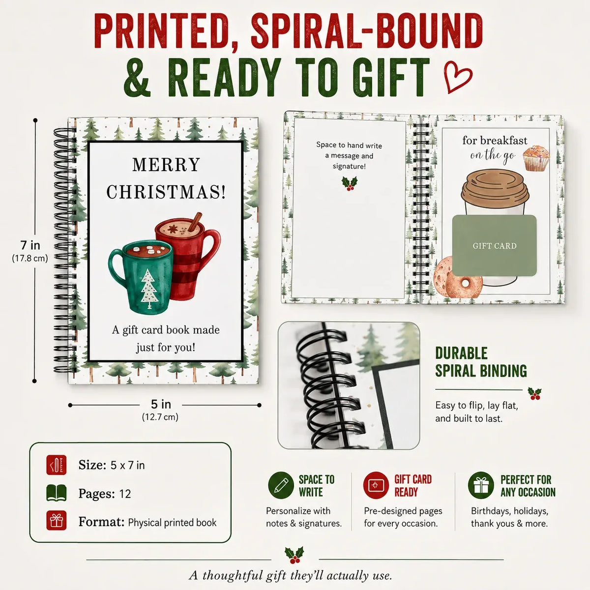 🎄🎁 Christmas Gift Card Book – 12 Themed Pages, Spiral-Bound Holiday Keepsake 🎅✨