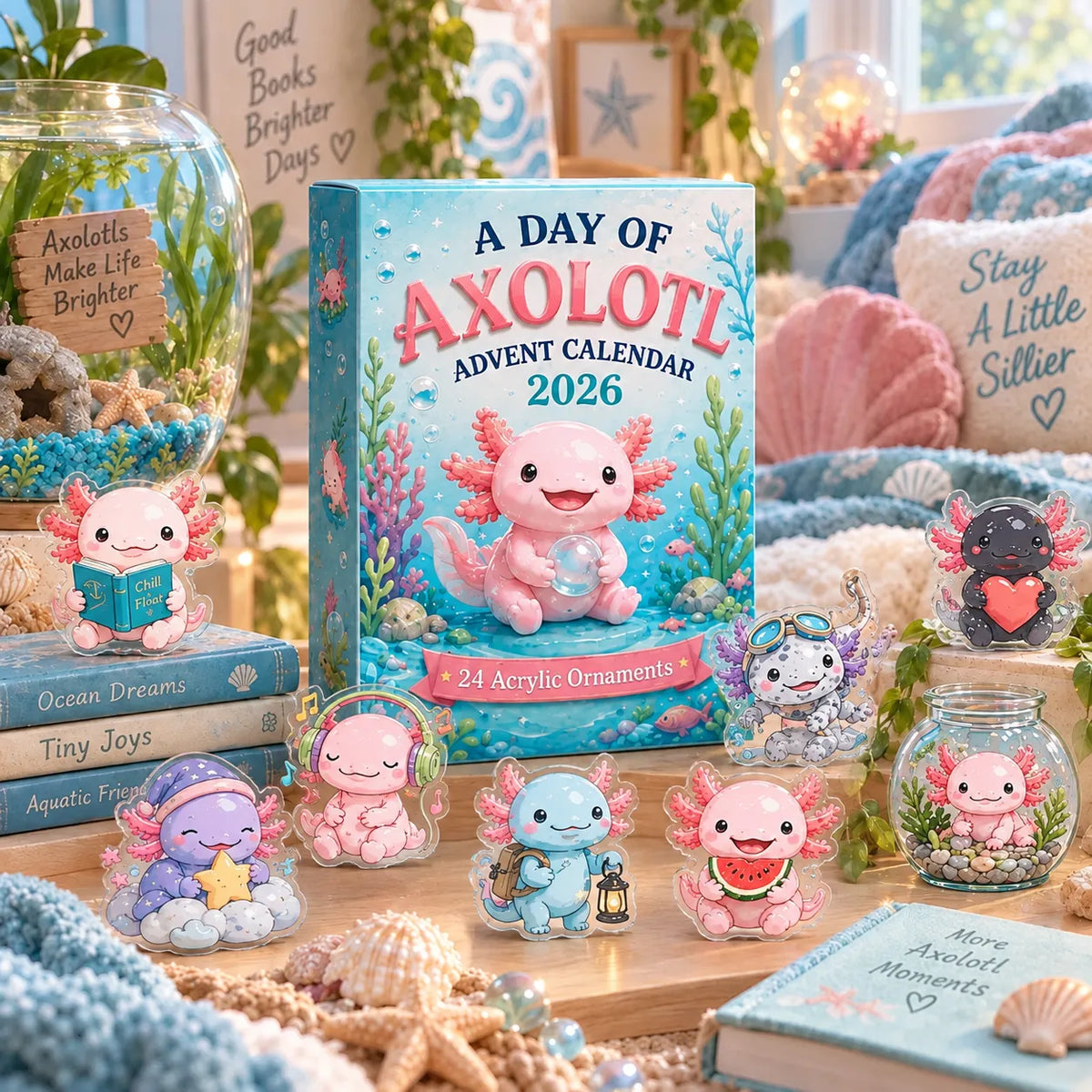🩷 2026 Cute Axolotl Advent Calendar – 24 Surprise Acrylic Ornaments 🎁🎄