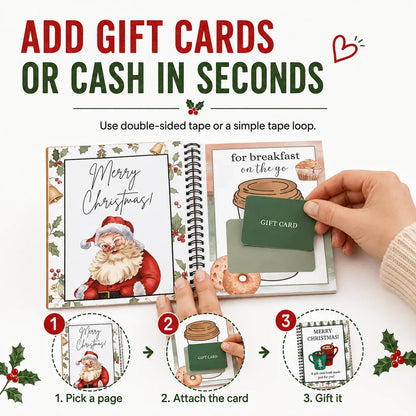 🎄🎁 Christmas Gift Card Book – 12 Themed Pages, Spiral-Bound Holiday Keepsake 🎅✨