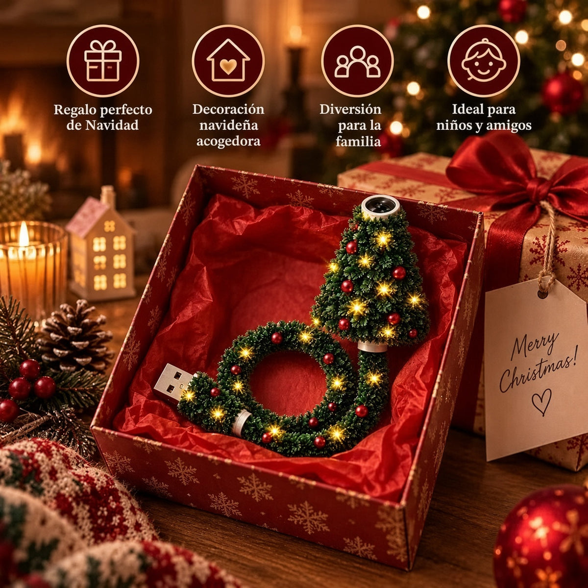 🎄 Christmas LED Projector Light ✨ | USB Plug & Play 🎅 6 Interchangeable Patterns ❄️ Cozy Holiday Room Decor 🎁