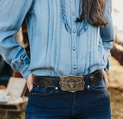🤠🐂 Western Cowboy Belt 🌵 Removable Longhorn Buckle 🔥 Vintage Floral Design ✨