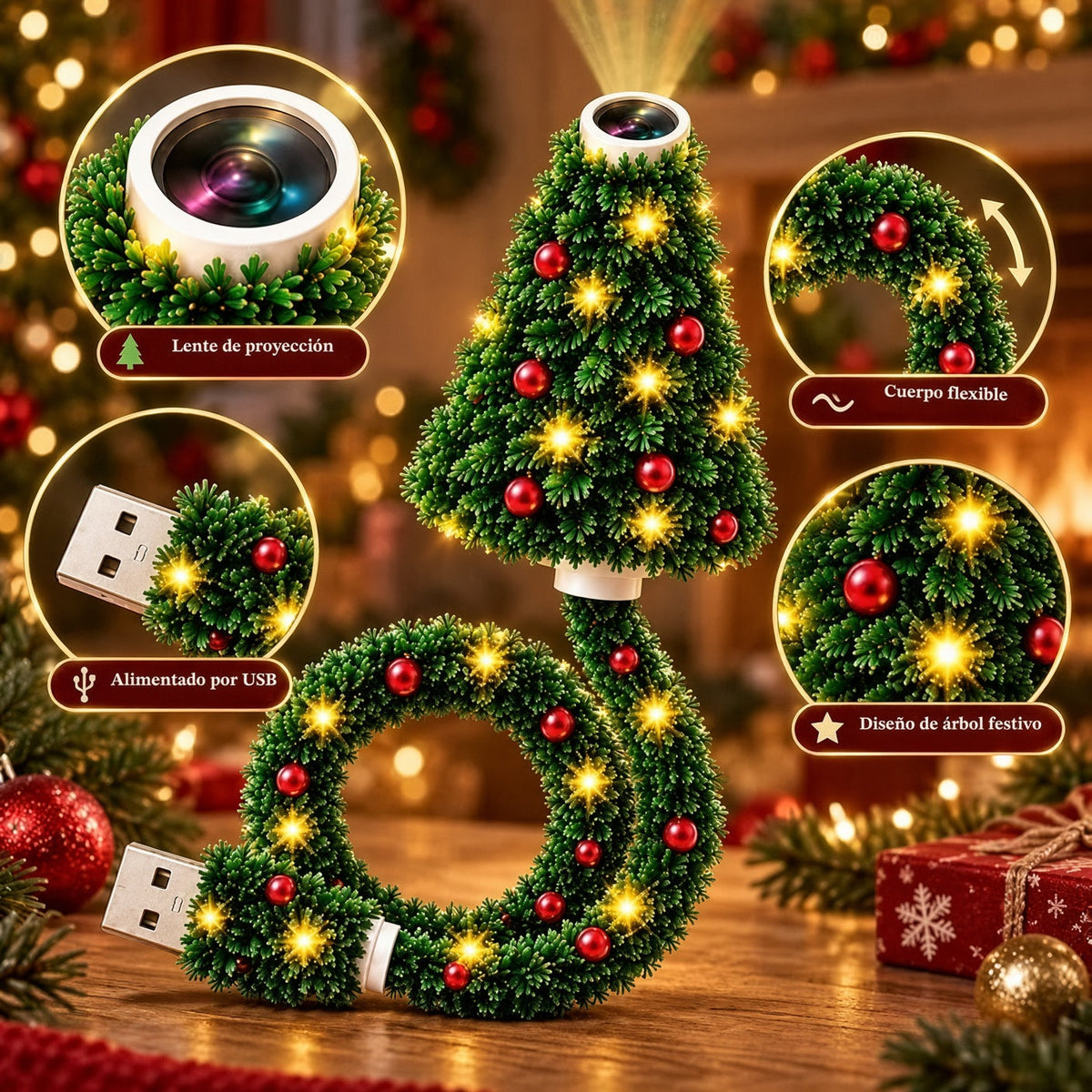 🎄 Christmas LED Projector Light ✨ | USB Plug & Play 🎅 6 Interchangeable Patterns ❄️ Cozy Holiday Room Decor 🎁
