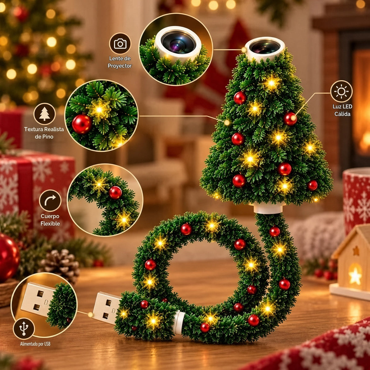 🎄 Christmas LED Projector Light ✨ | USB Plug & Play 🎅 6 Interchangeable Patterns ❄️ Cozy Holiday Room Decor 🎁
